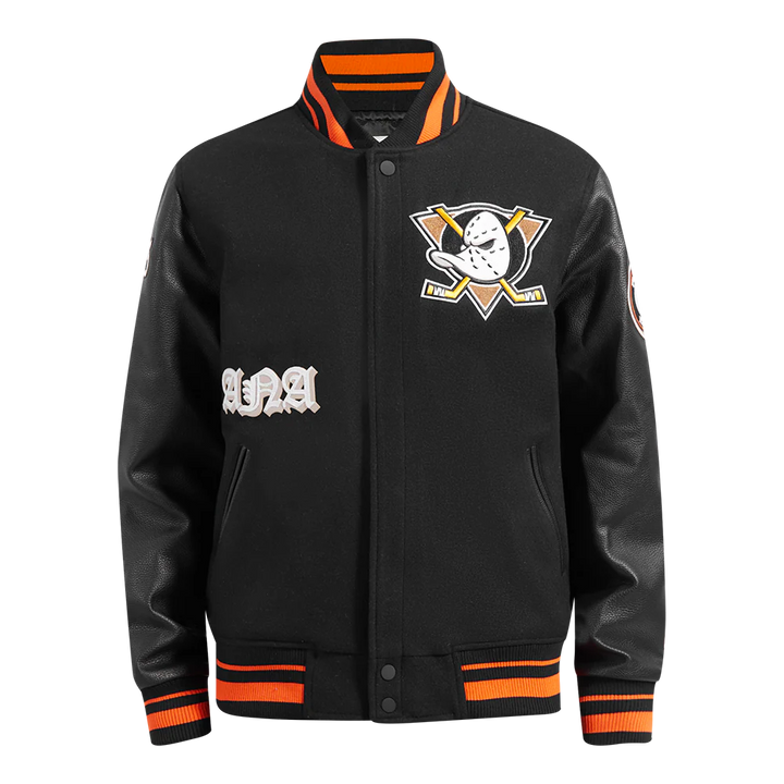 NHL ANAHEIM DUCKS OLD ENGLISH MEN'S RIB WOOL VARSITY JACKET