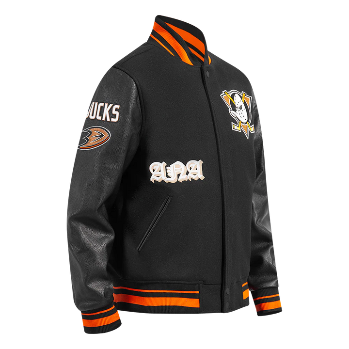NHL ANAHEIM DUCKS OLD ENGLISH MEN'S RIB WOOL VARSITY JACKET