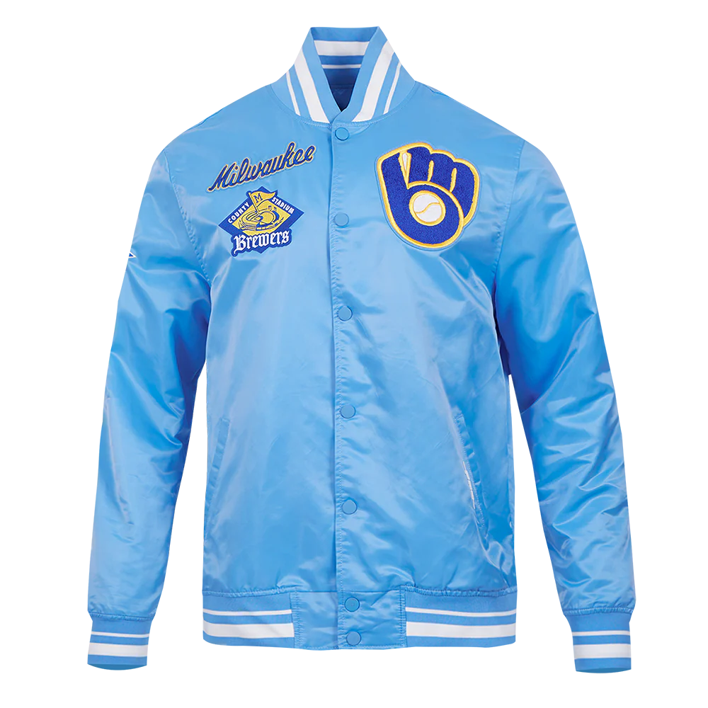 MLB MILWAUKEE BREWERS RETRO CLASSIC MEN'S RIB SATIN JACKET