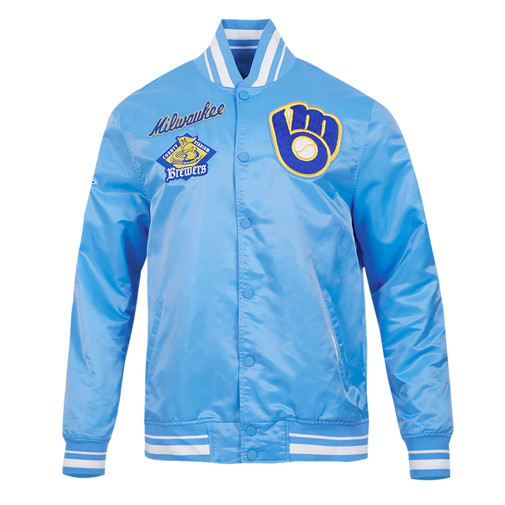 MLB MILWAUKEE BREWERS RETRO CLASSIC MEN'S RIB SATIN JACKET