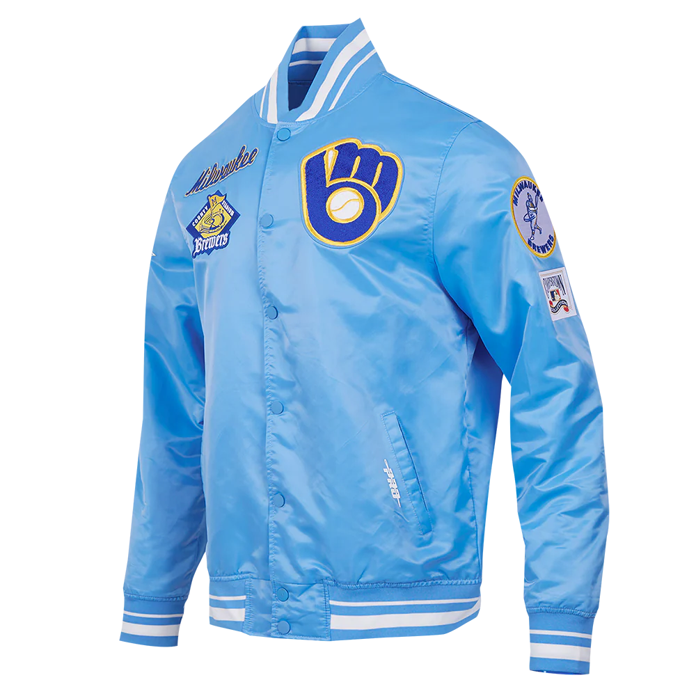 MLB MILWAUKEE BREWERS RETRO CLASSIC MEN'S RIB SATIN JACKET