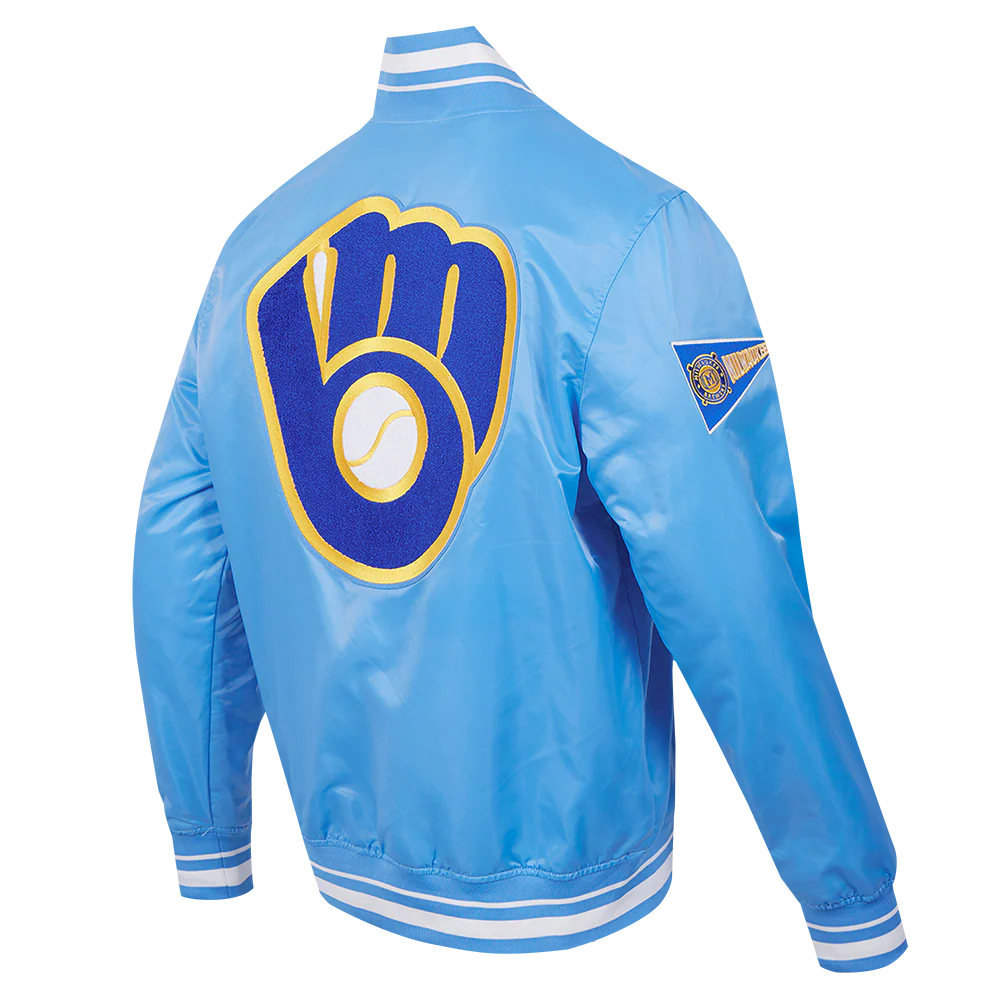 MLB MILWAUKEE BREWERS RETRO CLASSIC MEN'S RIB SATIN JACKET