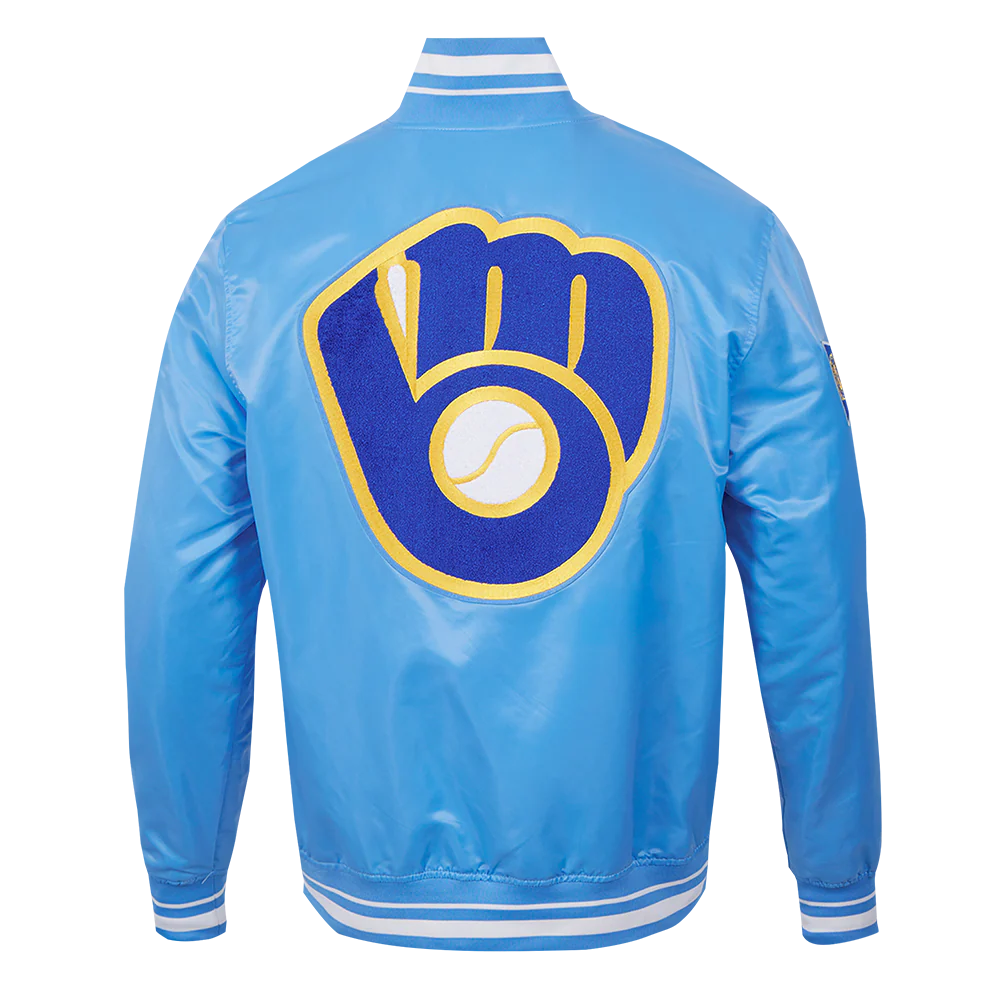 MLB MILWAUKEE BREWERS RETRO CLASSIC MEN'S RIB SATIN JACKET
