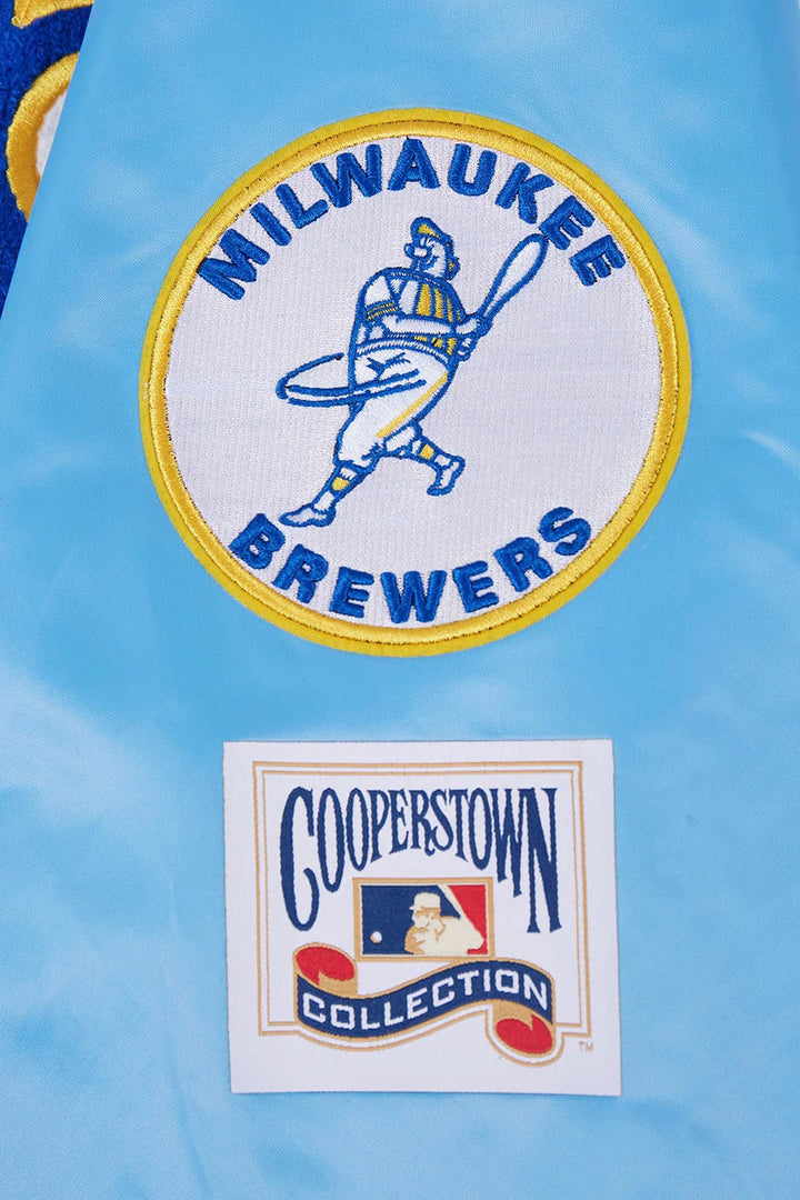 MLB MILWAUKEE BREWERS RETRO CLASSIC MEN'S RIB SATIN JACKET