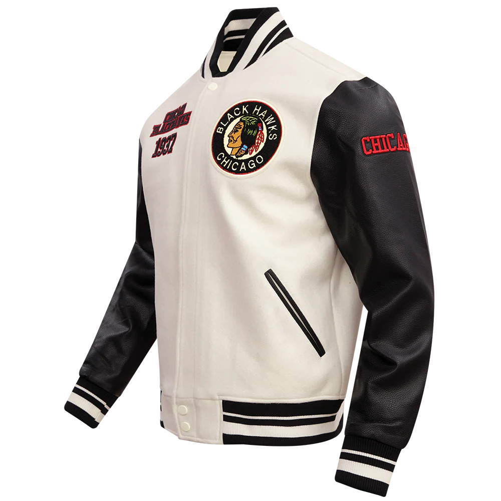 NHL CHICAGO BLACKHAWKS RETRO CLASSIC MEN'S RIB WOOL VARSITY JACKET