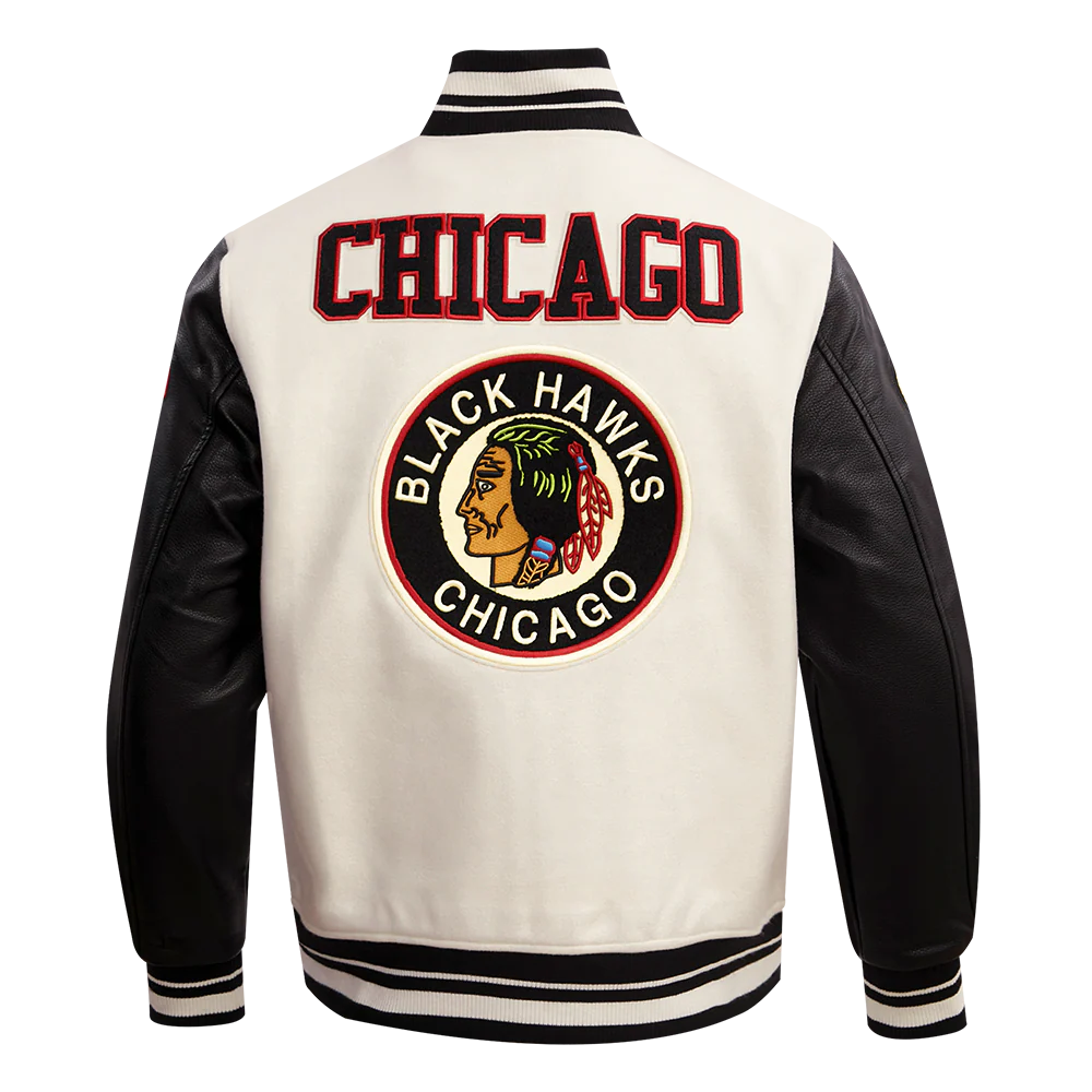 NHL CHICAGO BLACKHAWKS RETRO CLASSIC MEN'S RIB WOOL VARSITY JACKET