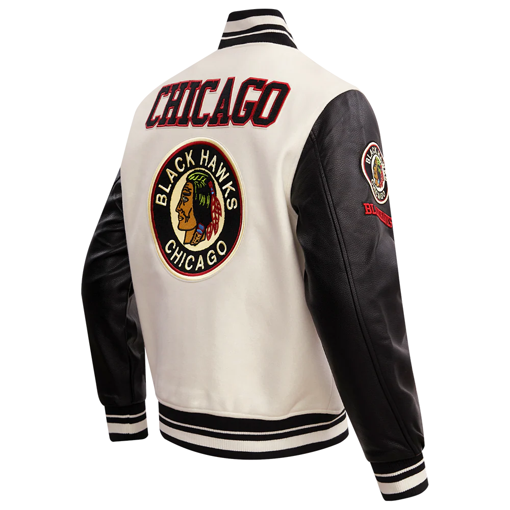 NHL CHICAGO BLACKHAWKS RETRO CLASSIC MEN'S RIB WOOL VARSITY JACKET