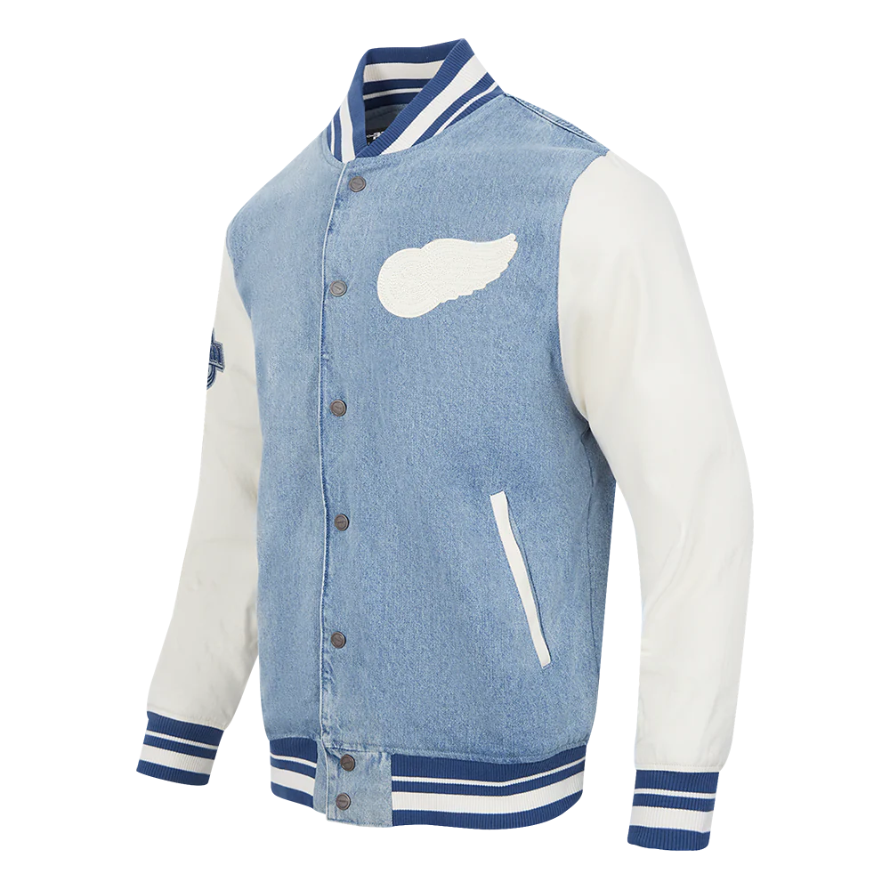 NHL DETROIT RED WINGS VARSITY BLUES MEN'S DENIM VARSITY JACKET