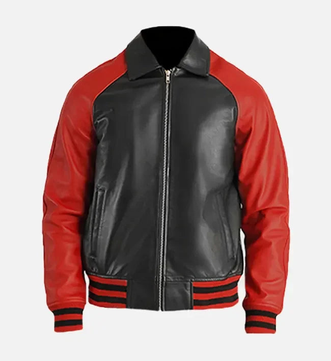 Men's Black & Red Leather Varsity Jacket